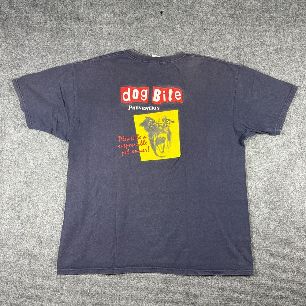 Vintage Anvil US Mail USPS Dog Bite Prevention Graphic T-Shirt Faded Navy 2XL